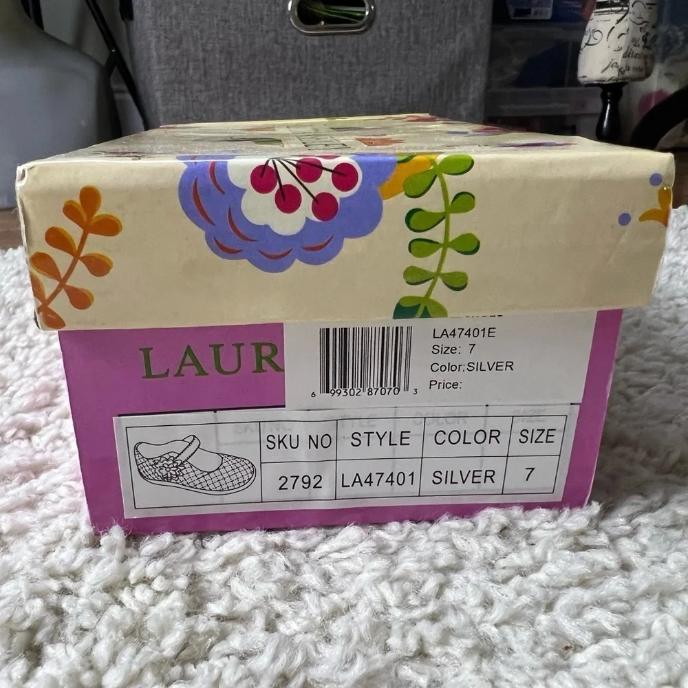 Kids 7 Laura Ashley Silver Quilted Shoes NEW